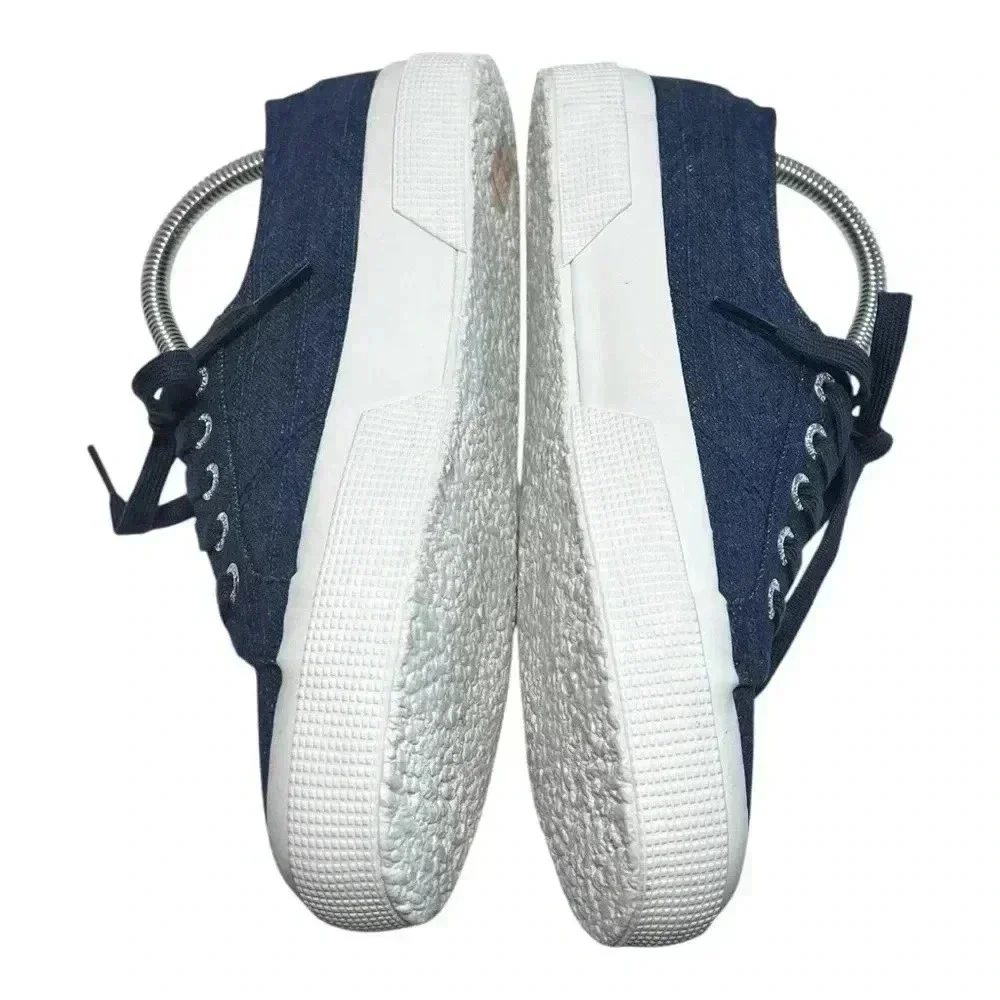 Superga 2750 Cotu Classic Blue Denim And Gold Shimmer Sneaker Women’s 7.5